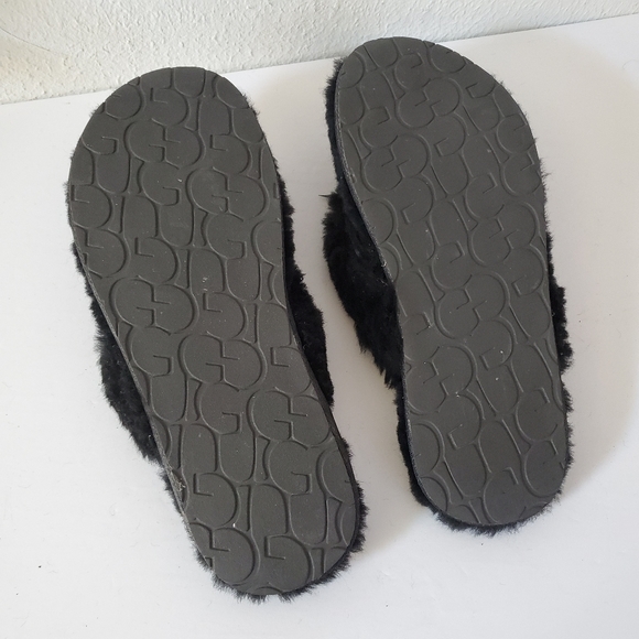 Ugg Fluff Flip Flops 5304 Black 8 Sheepskin Rubber - Picture 8 of 10